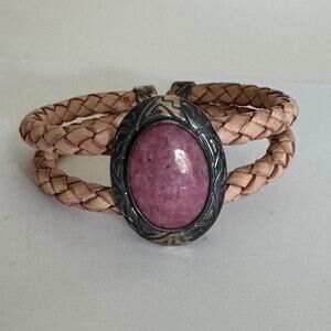 Carolyn Pollack American West Sterling Rhodonite Braided Leather Toggle Bracelet